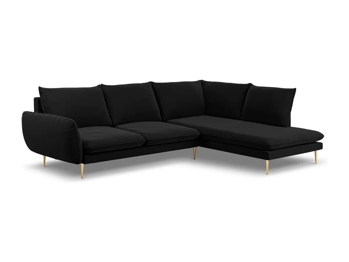 Cosmopolitan Design - Sofá de canto direito "Vienna" 6 lugares em veludo verde garrafa - 275x185x95cm