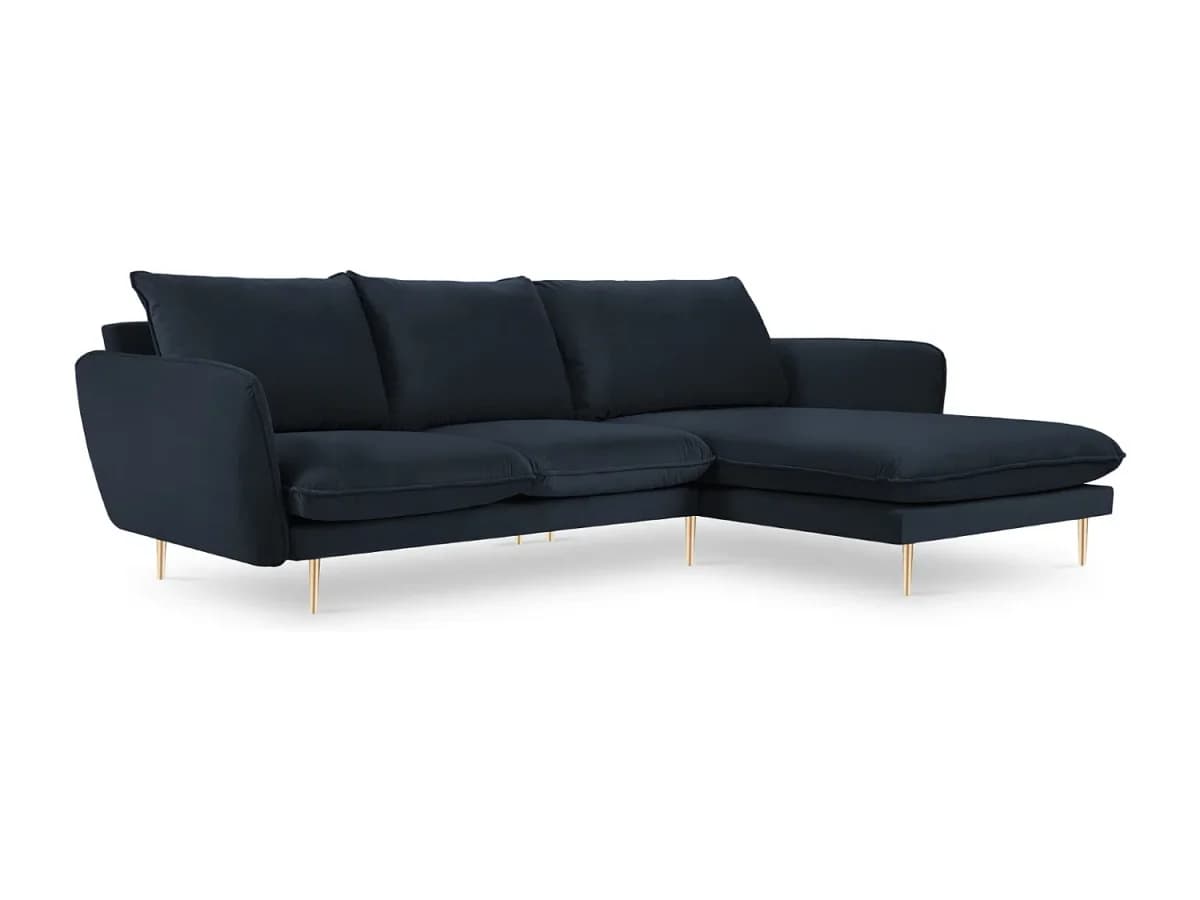 Cosmopolitan Design - Sofá de canto direito "Vienna" 5 lugares em veludo azul claro - 255x170x95cm