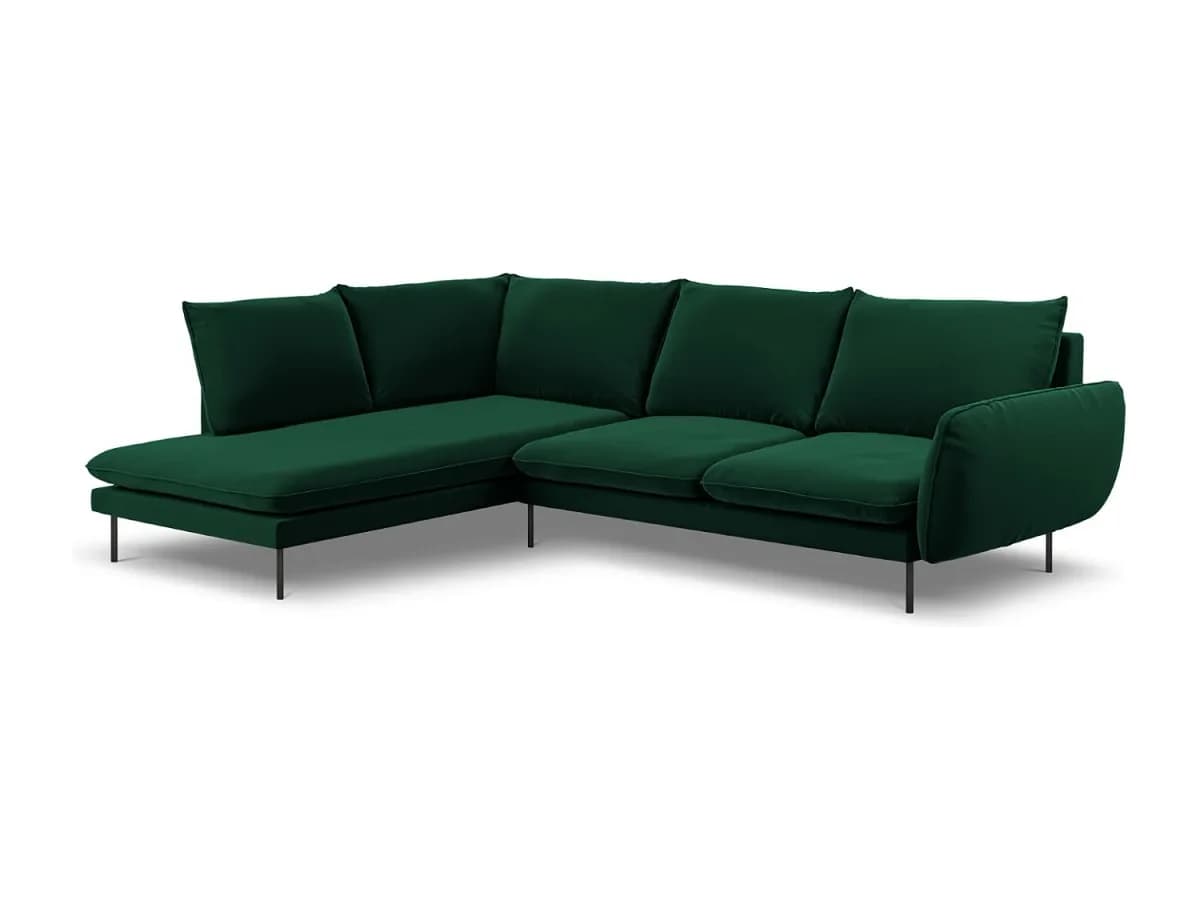 Cosmopolitan Design - Sofá de canto esquerdo "Vienna" 6 lugares em veludo verde garrafa - 275x185x95cm
