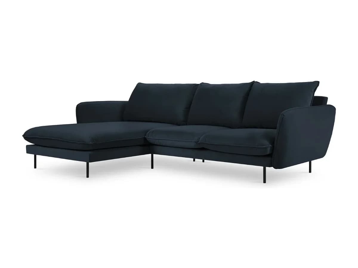 Cosmopolitan Design - Sofá de canto esquerdo "Vienna" 5 lugares em veludo cinza escuro - 255x170x95cm