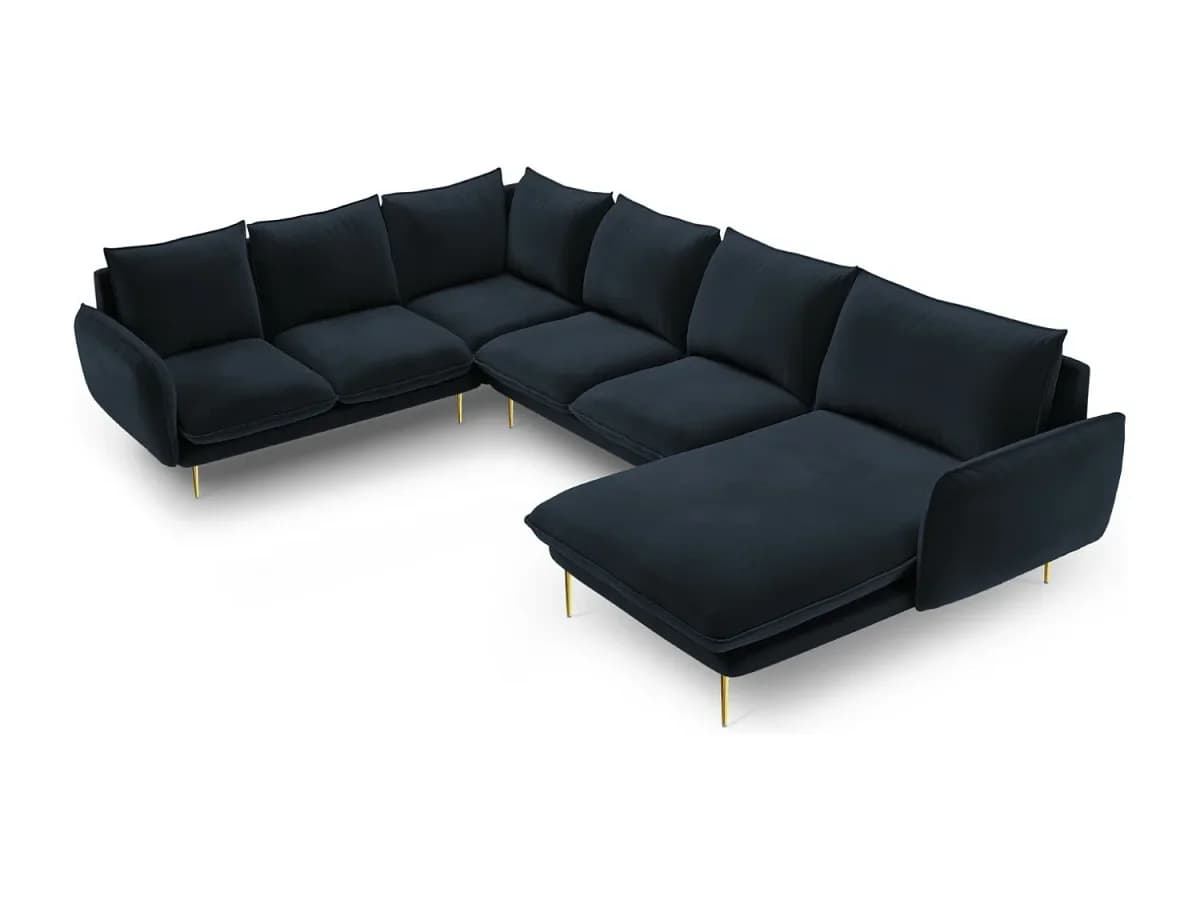 Cosmopolitan Design - Sofá de canto panorâmico à esquerda "Vienna" 7 lugares em veludo cinza claro - 330x235x95cm