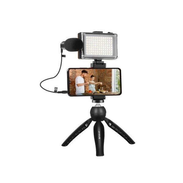 Puluz Live Broadcast Kit Tripod Mount + led Lamp + Microphone + Phone Clamp