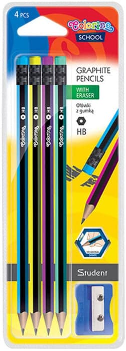 Blister 4 Lápis Hexa HB c/ Borracha + Afia