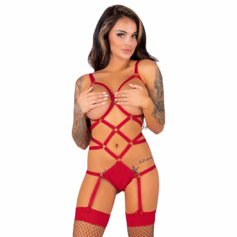 Livco Corsetti Fashion Thiara Lc 20213 Conjunto Body + Meias Vermelhas S/m