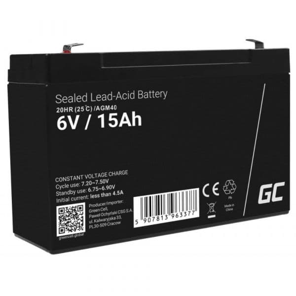 Green Cell Bateria Chumbo Gel AGM AGM40 6V 15Ah