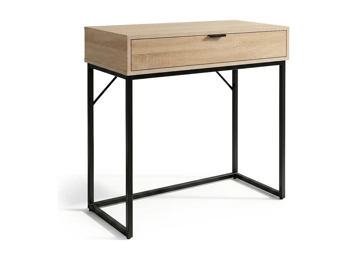 Mesa consola estilo loft MODENA 1 gaveta 80 cm Preto Pernas pretas