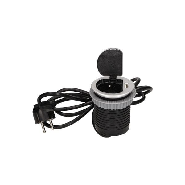 ENCHUFE REDONDA PARA MUEBLE CON CABLE 1.8MTS ORNO - NEGRO 1X230V AC , 1 X USB 5V 2.4AH
