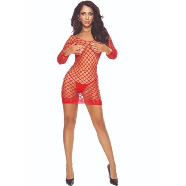 Passion Bs108 Bodystocking Grid Vermelho - D-243948