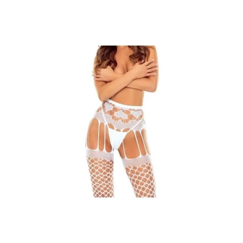 Passion - S031 Meia-Calça Branca De Rede Tamanho Único