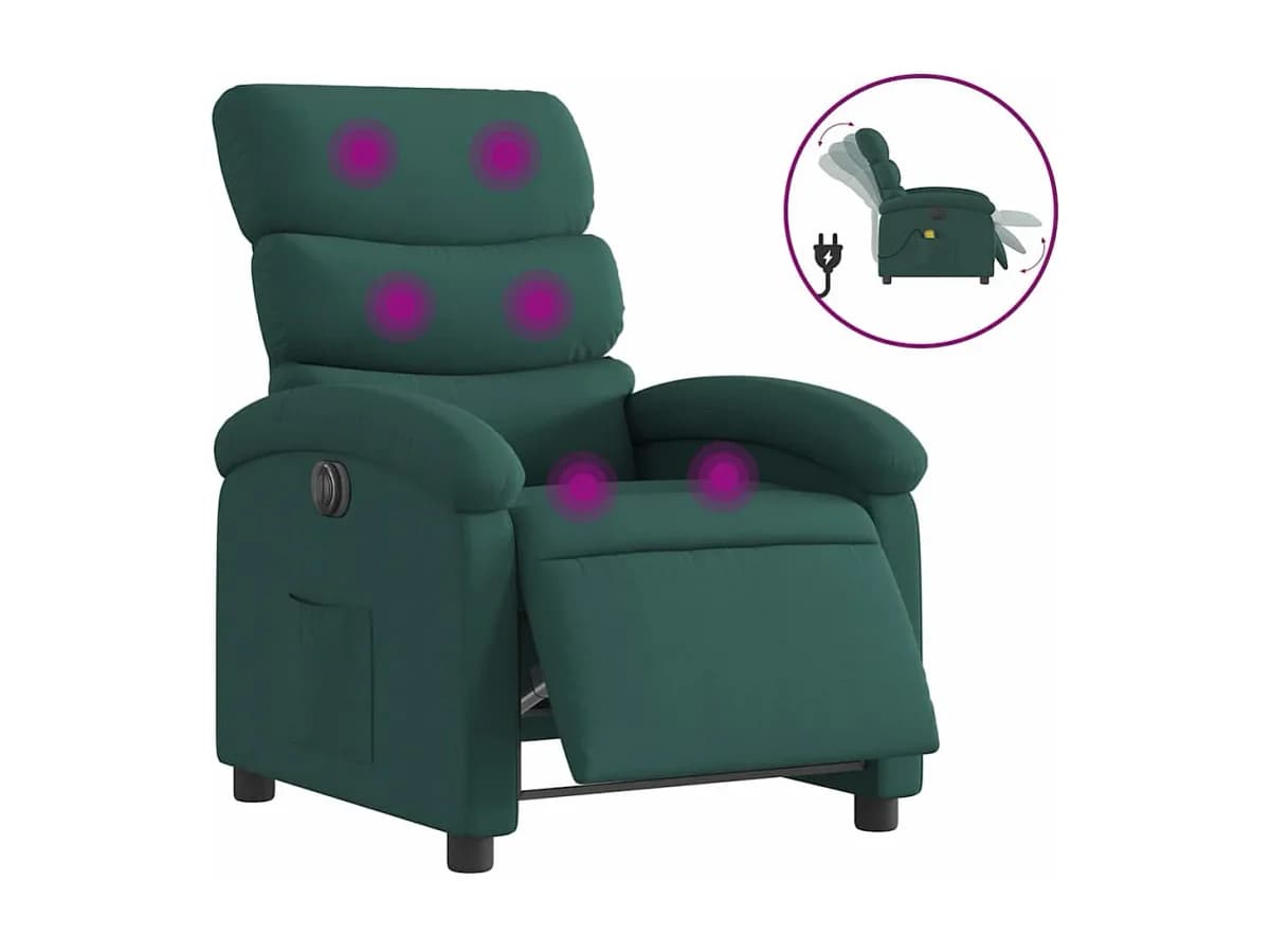 Poltrona reclinável de massagens elétrica tecido verde-escuro SHL953568