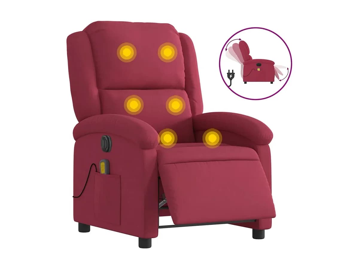 Poltrona de massagens reclinável elétrica veludo vermelho tinto SHL382984