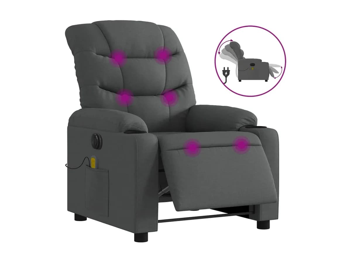Poltrona reclinável de massagens elétrica tecido cinza-escuro SHL991235