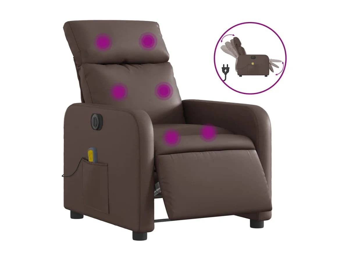Poltrona massagens reclinável elétrica couro artif. castanho SHL685030