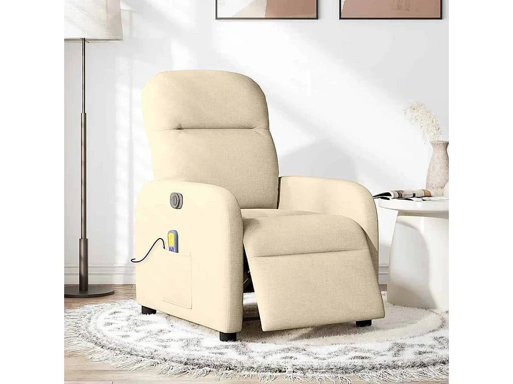 Poltrona de massagens reclinável elétrica tecido creme SHL474574