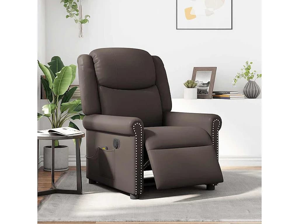 Poltrona massagens reclinável elétrica couro artif. castanho SHL740243