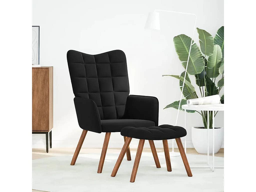 Poltrona | Cadeira de Sala | Cadeira Relaxante com Banco em Veludo Preto SHL516881