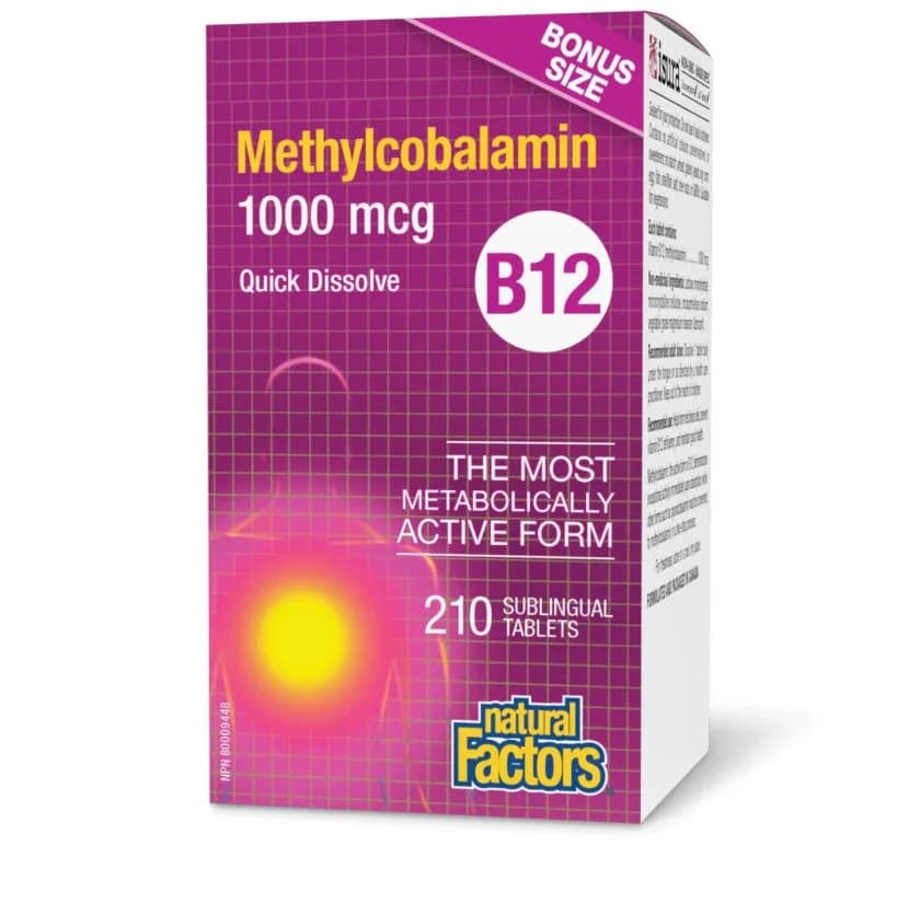 NATURAL FACTORS Vitamina B12 Metilcobalamina 1000 mcg - 210 Comprimidos Sublinguais | Absorção Rápida e Suporte para Energia