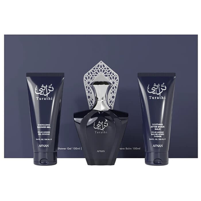 Afnan Turathi Homme Blue Eau de Parfum 90ml + Gel de Banho 100ml + Bálsamo Pós Barba 100ml Coffret