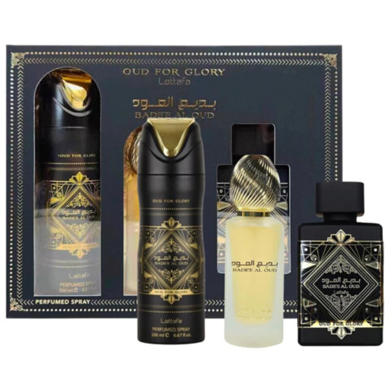 Conjunto Bade’e Al Oud For Glory EDP 100 ml, Desodorizante 200 ml a vlasová mlha 50 ml