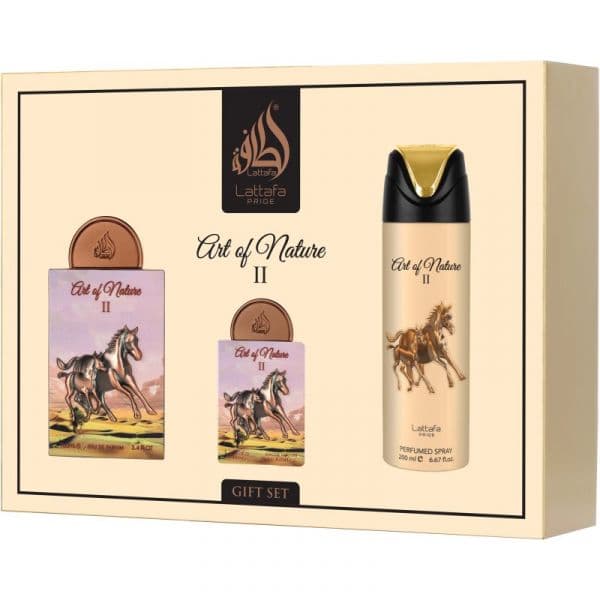 Lattafa Art Of Nature II Eau de Parfum 100ml + Desodorizante Perfumado 200ml + Eau de Parfum 20ml Coffret