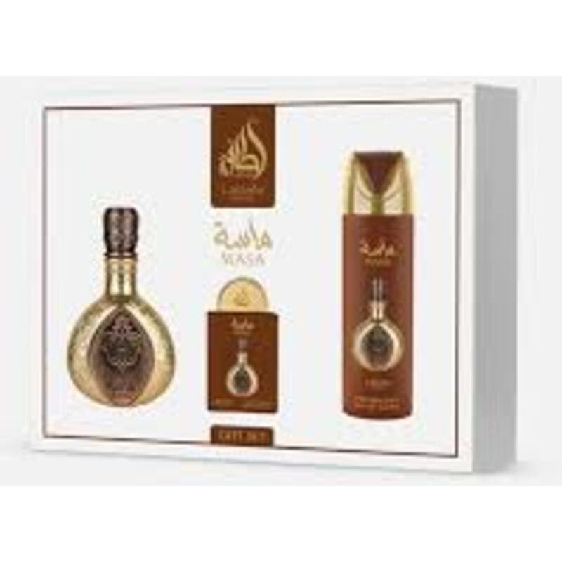 Lattafa Masa Eau de Parfum 100ml + Desodorizante 200ml + Perfume de Viagem 20ml Coffret