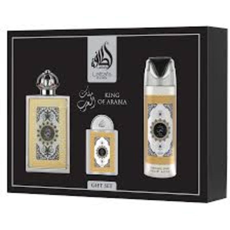 Lattafa King Of Arabia Man Eau de Parfum 100ml + Desodorizante Perfumado 200ml + Eau de Parfum 20ml Coffret