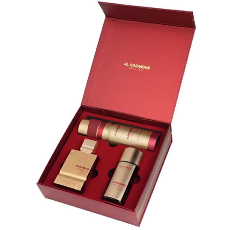 Conjunto Amber Oud Ruby Edition EDP 75 ml, EDP 30 ml e Desodorizante 200 ml