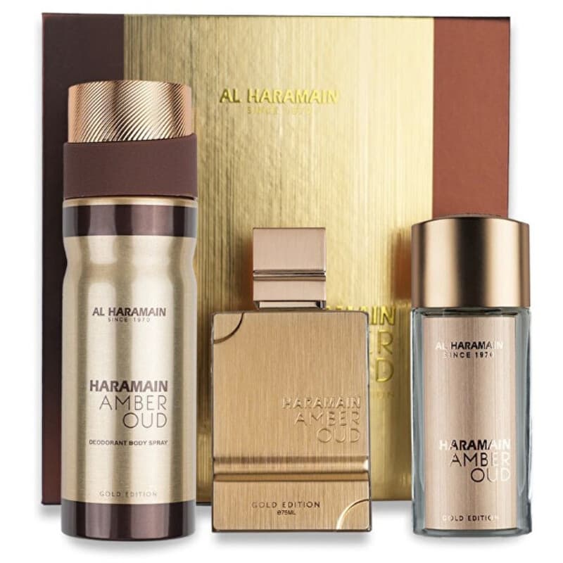 Conjunto Amber Oud Gold Edition Extreme  Extrait de Parfum 75 ml, extrait de parfum 30 ml a tělový závoj 250 ml