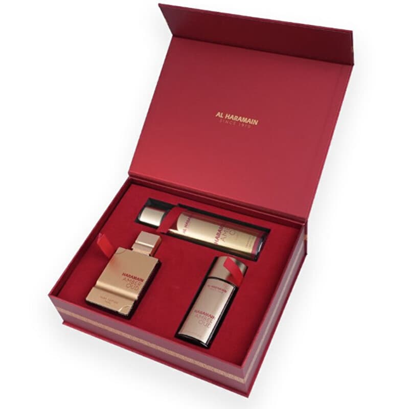 Conjunto Amber Oud Ruby Edition EDP 75 ml, EDP 30 ml a tělový závoj 250 ml
