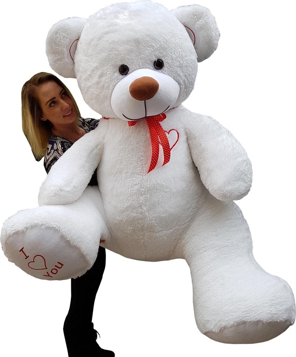 Urso de peluche XL 160 cm branco com bordado I Love You