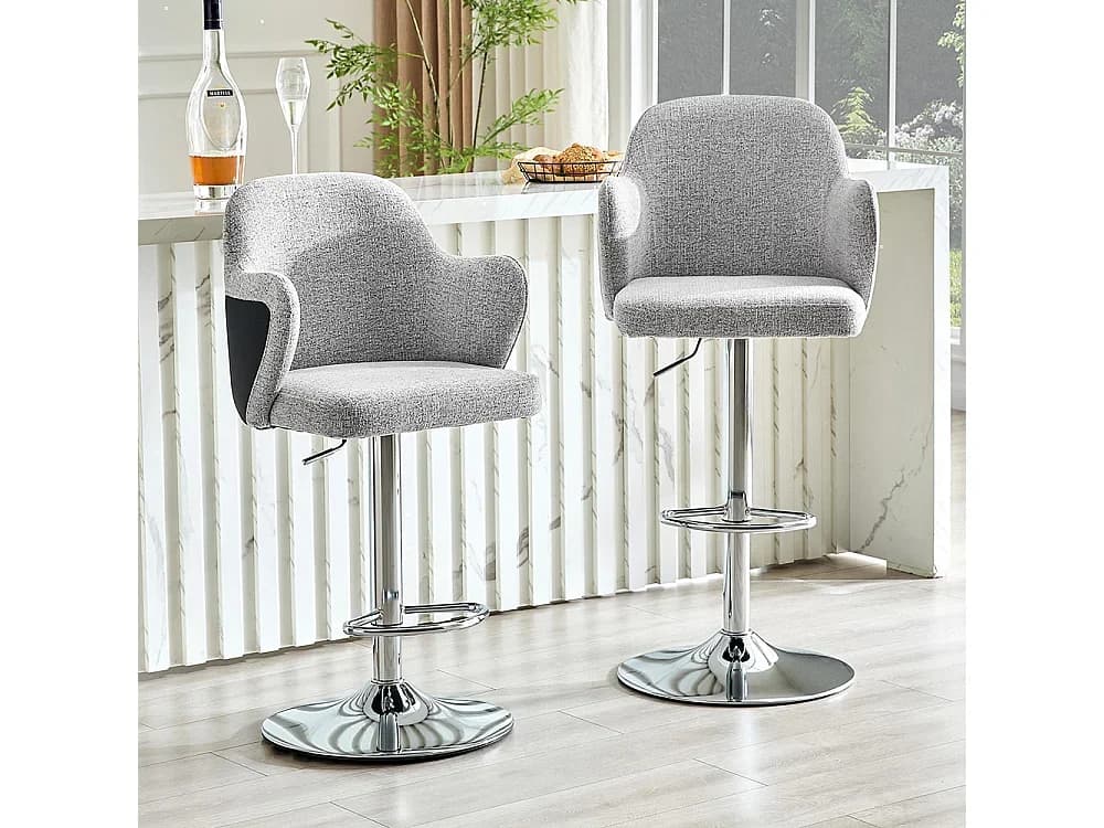 Conjunto de bancos ajustáveis (conjunto de 2), estilo moderno com braços, giratórios a 360°, altura ajustável, cinzento claro + preto