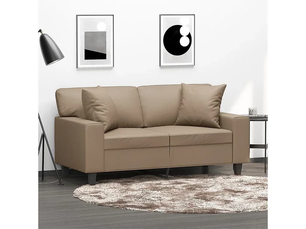 Sofá 2 lugares + almofadas 120 cm couro artificial cappuccino PT653104