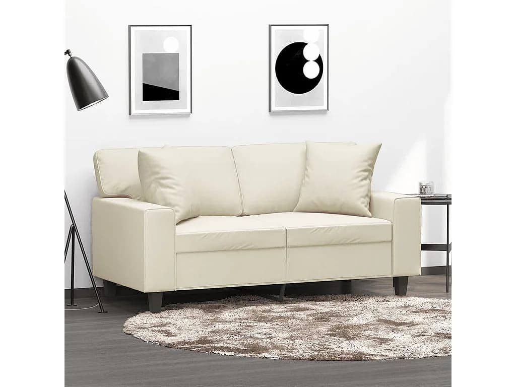 Sofá 2 lugares + almofadas decorativas 120cm couro artif. creme PT584357