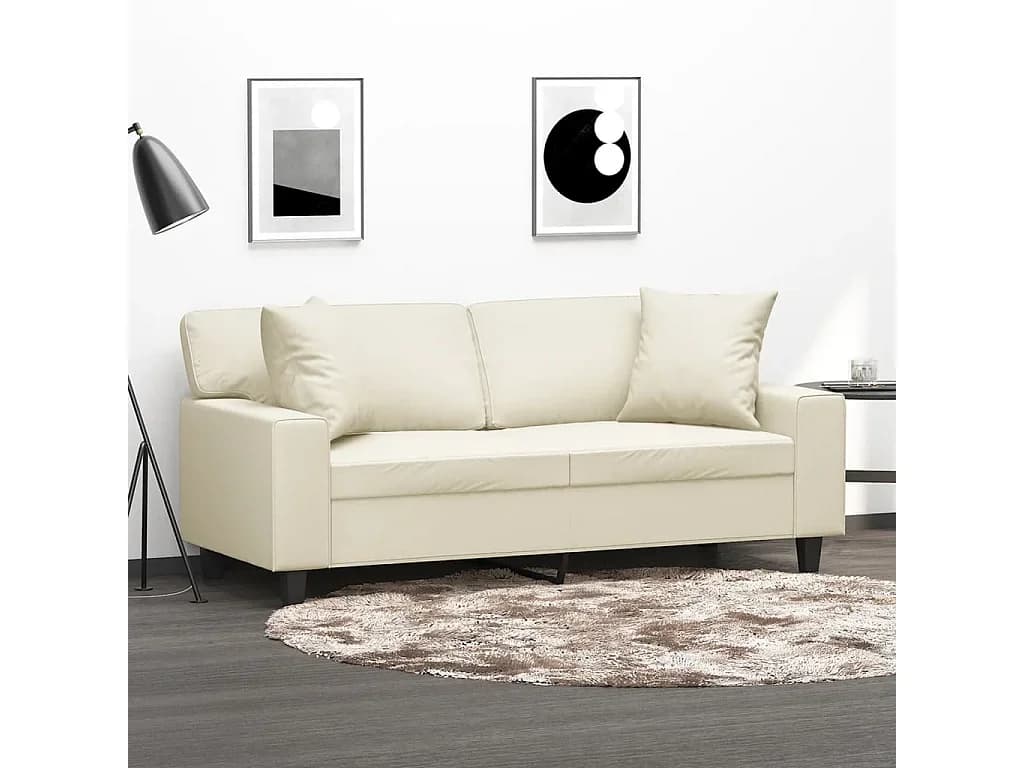 Sofá 2 lugares + almofadas decorativas 140cm couro artif. creme PT172536