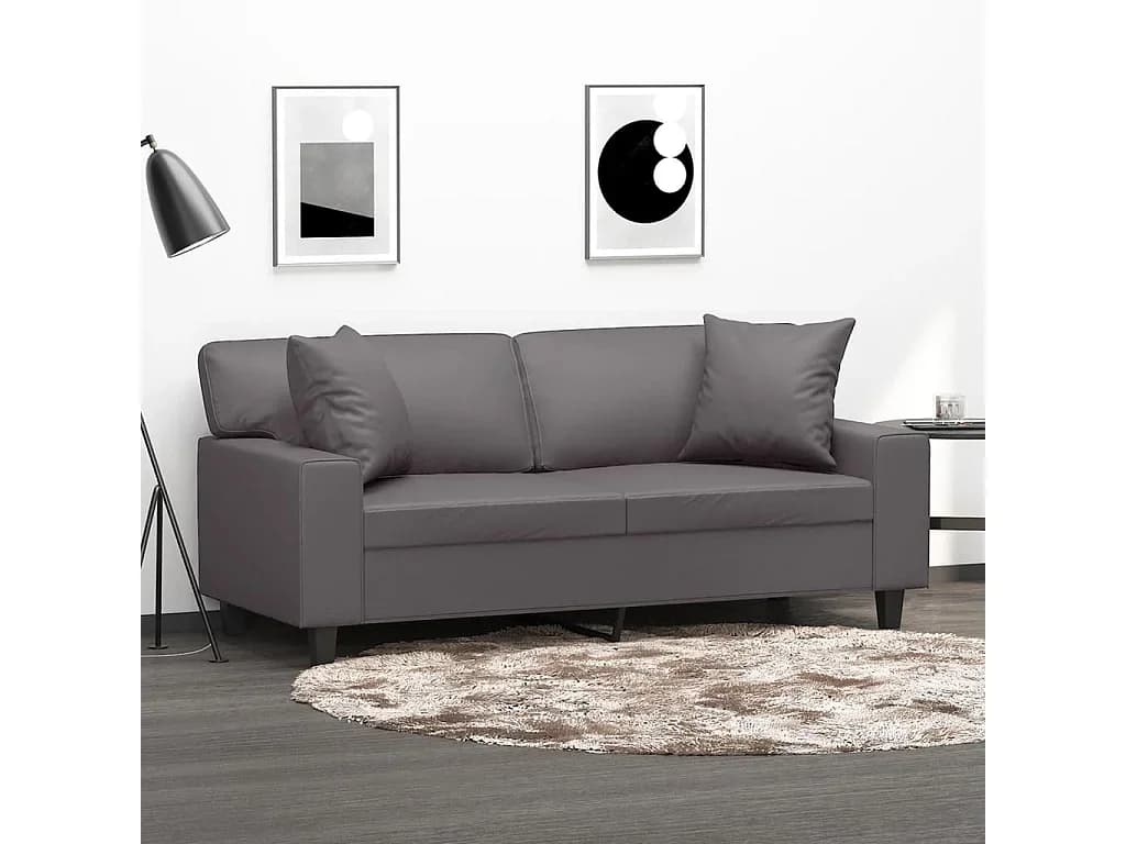 Sofá 2 lugares + almofadas decorativas 140cm couro artif. cinza PT352333