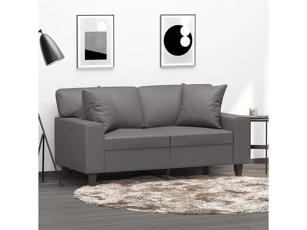 Sofá 2 lugares + almofadas decorativas 120cm couro artif. cinza PT788839