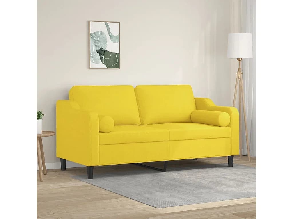 Sofá 2 lug. + almofadas decorativas 140 cm tecido amarelo-claro PT561248