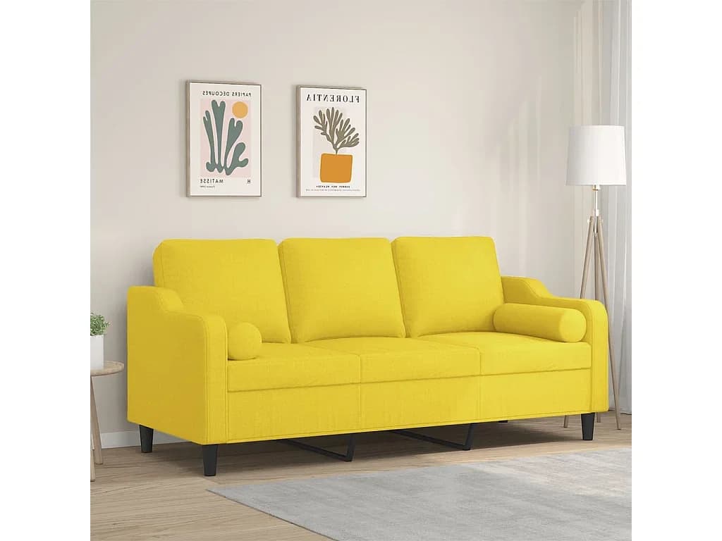 Sofá 3 lugares + almofadas decoração 180cm tecido amarelo-claro PT577827