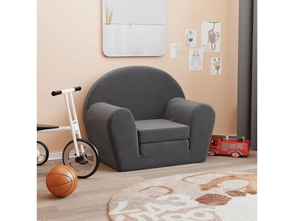 Sofá-cama infantil pelúcia macia antracite PT244517