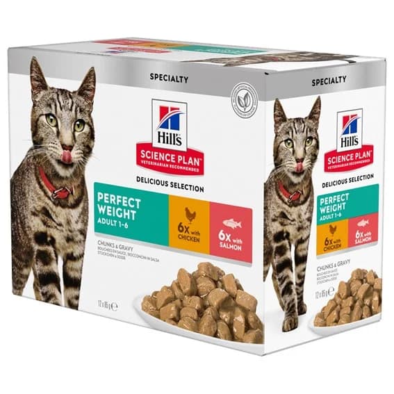 Ração Húmida Hill's Science Plan Perfect Weight Frango & Salmão Adulto 1-6 Anos 12 x 85g
