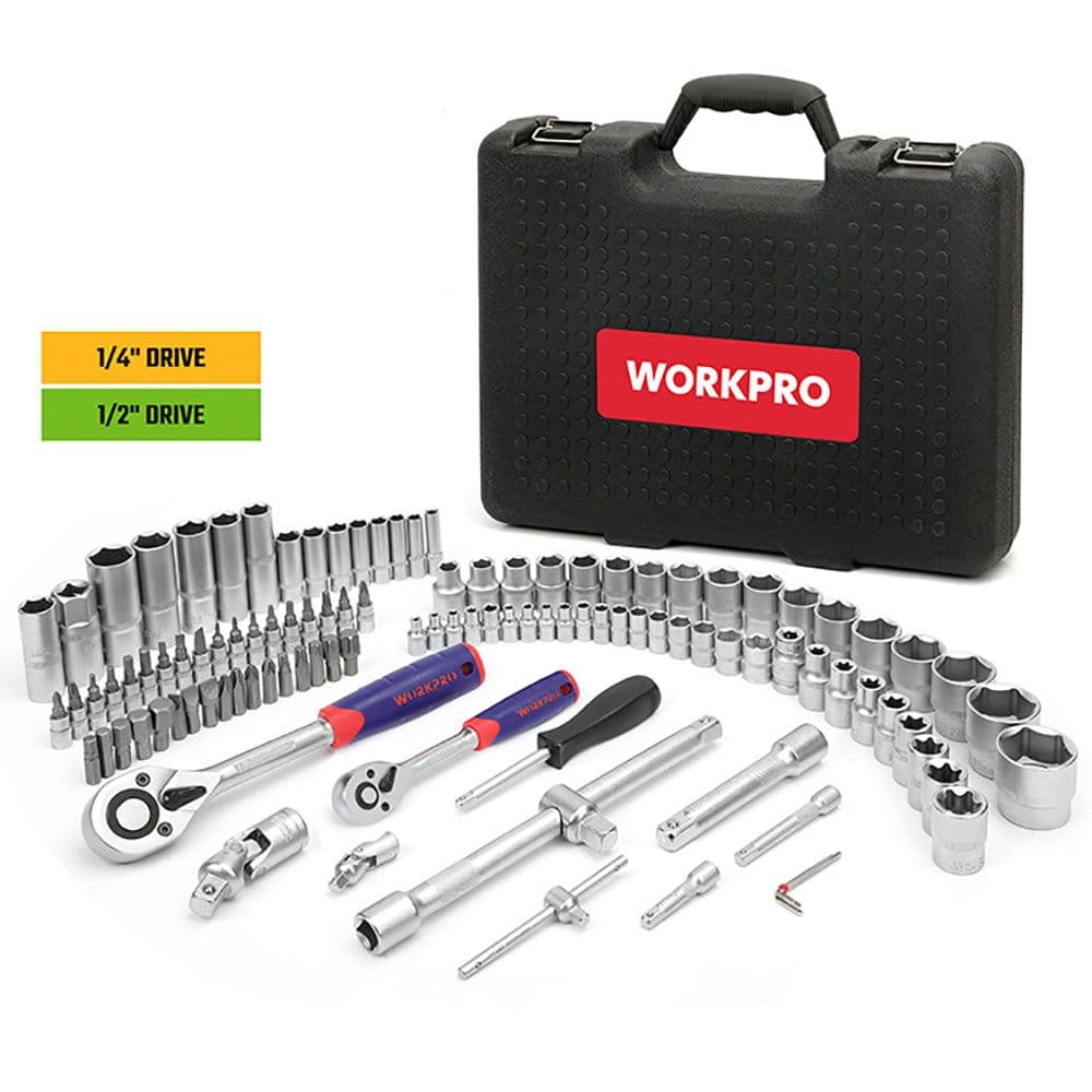 WORKPRO Caixa de Ferramentas Mecânicas 108 Peças 1/2"-1/4" Preto