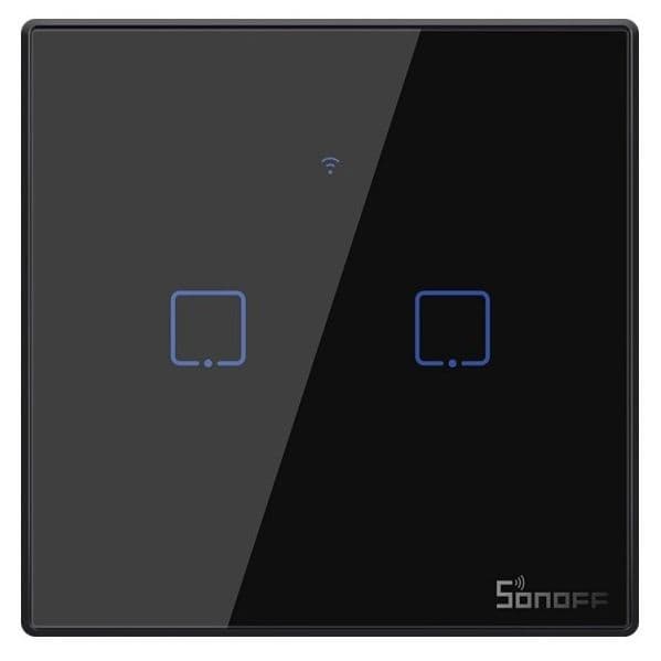 Sonoff Interruptor Duplo (2 Gang) Touch Smart Wi-fi+rf em Vidro de Encastrar (preto) - T3EU2C-TX