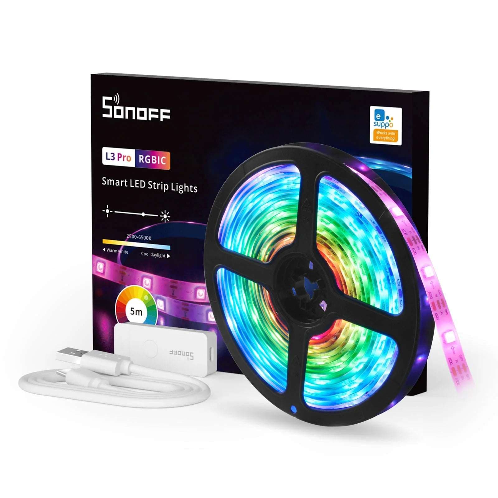Sonoff Fita de 150 LEDs RGBIC Inteligente Wi-Fi 5VDC (USB-C) IP54 - 5m - Sonoff L3 Pro - L35MP