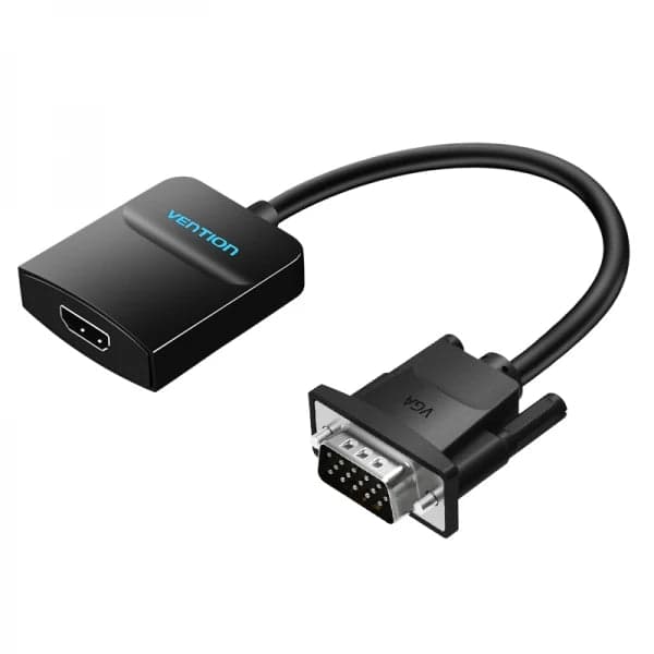 Adaptador VGA Macho para HDMI Fêmea Vention ACNBB / 15cm / Preto / c/ saída de áudio