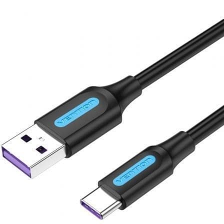 Cabo USB 2.0 Tipo-C Vention CORBH, USB Macho para USB Tipo-C Macho, 2m, Preto, 5A/100W, 480Mbps