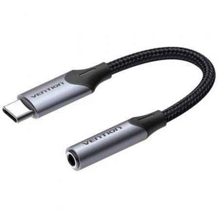 Adaptador Áudio USB-C macho para AUX Jack 3.5MM Fêmea Vention 0.1M Preto