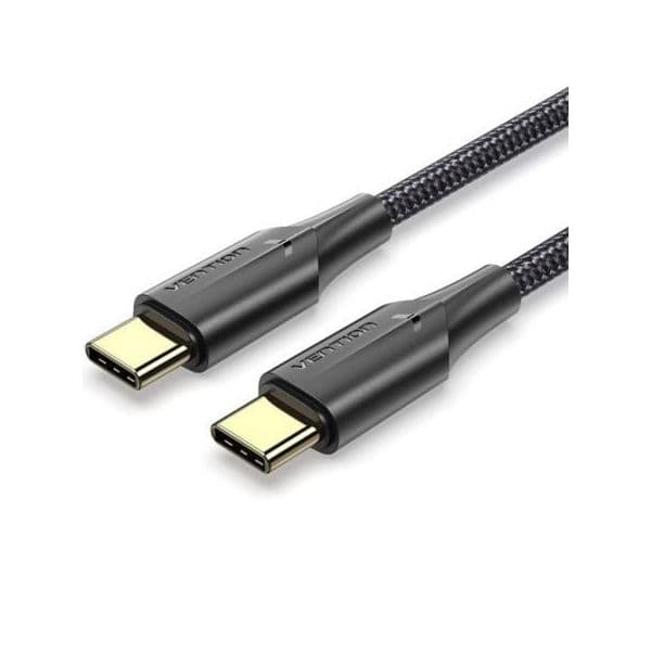 Vention TAUBG Cabo USB-C 2.0 3A 60W 480Mbps 1.5m Preto LED Algodão Quebrado