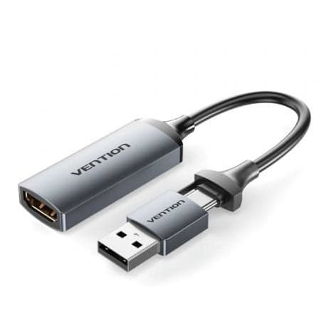 Vention Conversor Adaptador HDMI 4K 60Hz USB-A para HDMI Fêmea/Hembra, USB Macho e USB Tipo-C Macho, 10cm, Preto/Negro, 480Mbps, Modelo ACWHA