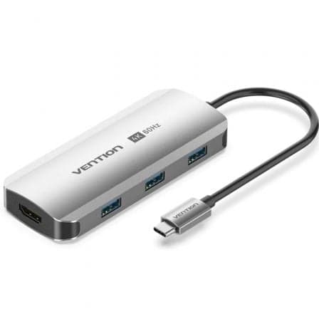 Vention Hub USB-C TQDHB 5-em-1 HDMI 4K 3xUSB 3.0 USB-C PD 0.15m Aluminum Grey