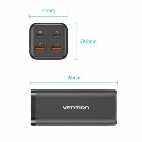 Vention FBSBG-EU Carregador GaN 4 Portas PD100W para Portáteis Preto